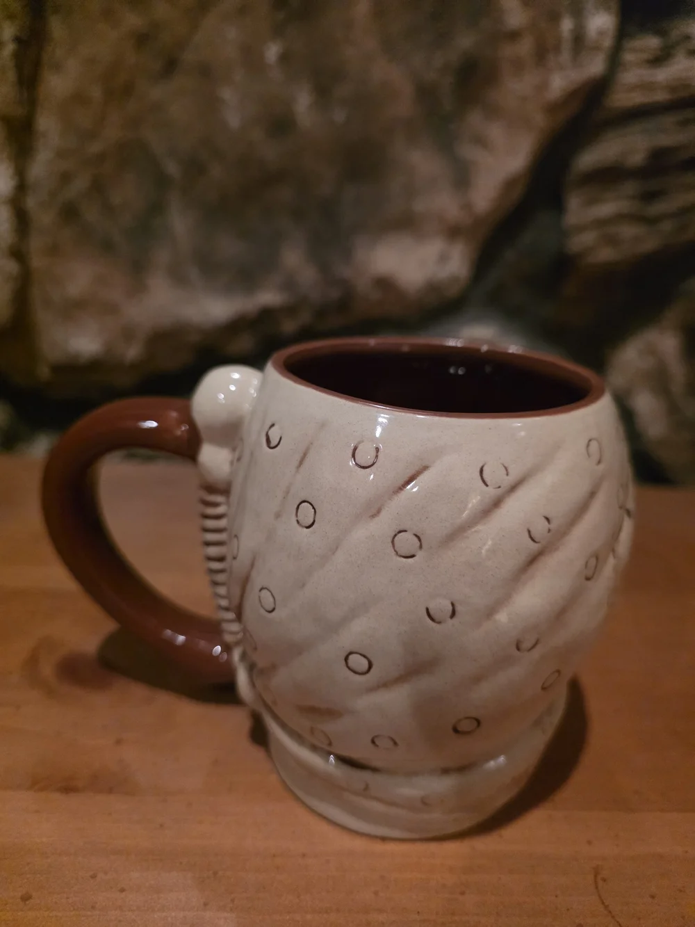 Skull Ceramic Coffee Mug - Cream with Brown Handle
